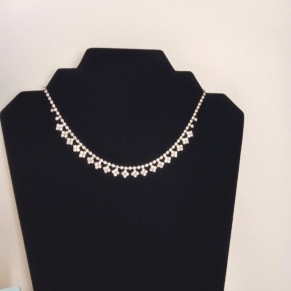 VINTAGE Rhinestone Choker Necklace Sparkling Clear Rhinestone Bride Prom Pageant - Picture 2 of 7